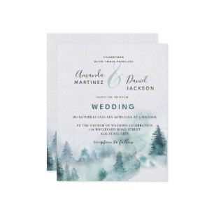 Budget Winter Mountain Forest Wedding Einladung