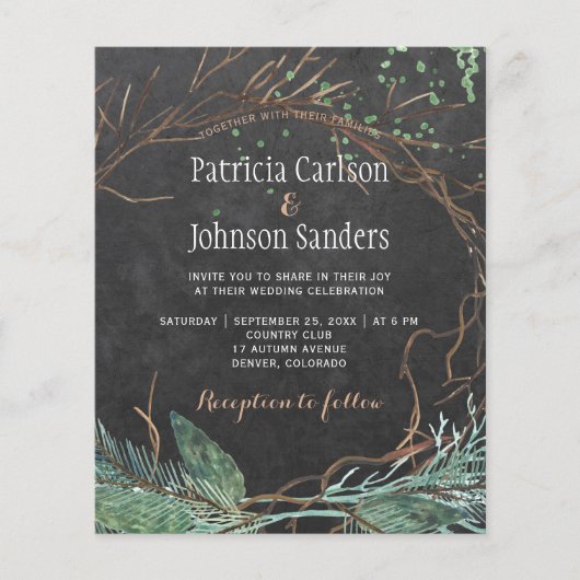 Budget Winter Naturchalkboard Hochzeitseinladung Flyer (Vorne)