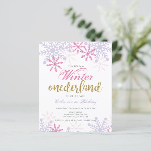 Budget Winter Onederland 1. Geburtstag Rosa Schnee (Stehend Vorderseite)