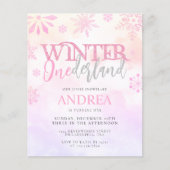 Budget Winter ONEderland Pink Girl 1. Geburtstag Flyer (Vorne)