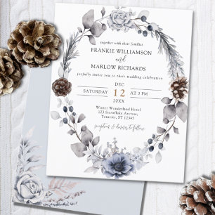 Budget Winter Pine Cone Floral Wedding Invitation