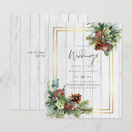 BUDGET Winter Red Berries Pine Cones Wedding (Vorne/Hinten)