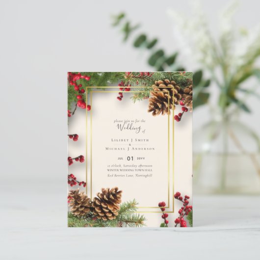 BUDGET Winter Red Berries Pine Cones Wedding (Stehend Vorderseite)
