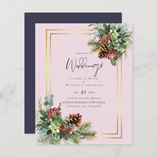 BUDGET Winter Red Berries Pine Cones Wedding (Vorne/Hinten)