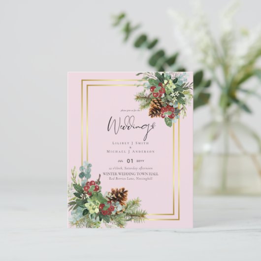 BUDGET Winter Red Berries Pine Cones Wedding (Stehend Vorderseite)