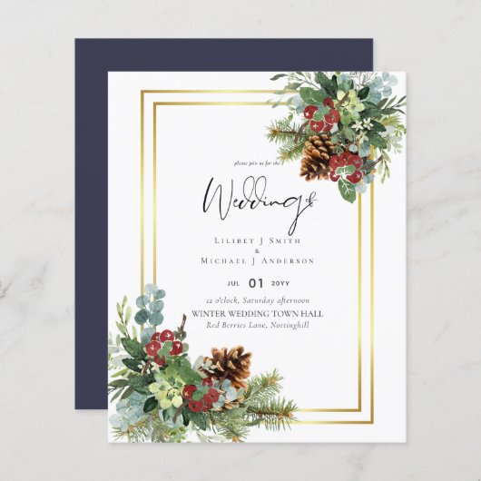 BUDGET Winter Red Berries Pine Cones Wedding (Vorne/Hinten)