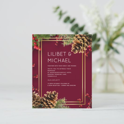 BUDGET Winter Red Berries Pine Cones Wedding (Stehend Vorderseite)