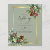 BUDGET Winter Red Berries Pine Cones Wedding Flyer (Vorne)