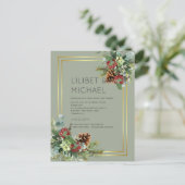 BUDGET Winter Red Berries Pine Cones Wedding Postkarte (Stehend Vorderseite)