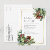 BUDGET Winter Red Berries Pine Cones Wedding Postkarte (Vorne/Hinten)