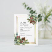 BUDGET Winter Red Berries Pine Cones Wedding Postkarte (Stehend Vorderseite)