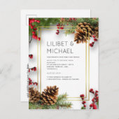 BUDGET Winter Red Berries Pine Cones Wedding Postkarte (Vorne/Hinten)