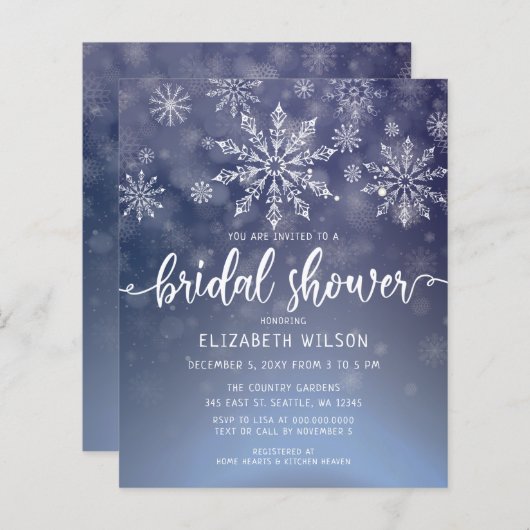 Budget Winter Snowflakes Bridal Dusche Einladung (Vorne/Hinten)