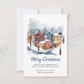 BUDGET Winter Watercolor Houses Blue Christmas Mitteilungskarte (Vorderseite)