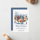 BUDGET Winter Watercolor Houses Blue Christmas Mitteilungskarte (Vorderseite/Rückseite Beispiel)