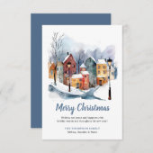 BUDGET Winter Watercolor Houses Blue Christmas Mitteilungskarte (Vorne/Hinten)