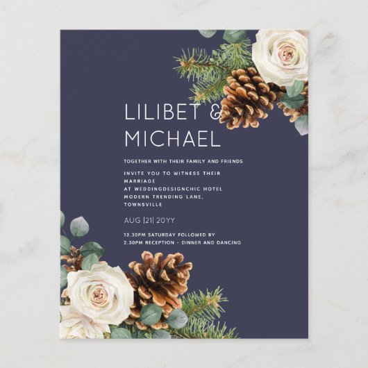 BUDGET Winter Wedding Eukalyptus Grüne Rose Flyer (Vorne)