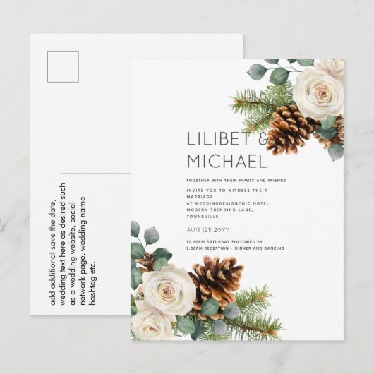 BUDGET Winter Wedding Eukalyptus Grüne Rose Postkarte (Vorne/Hinten)