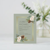 BUDGET Winter Wedding White Roses Gold Dusty Blue Postkarte (Stehend Vorderseite)
