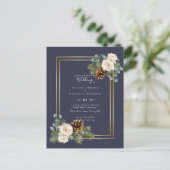 BUDGET Winter Wedding White Roses Gold Dusty Blue Postkarte (Stehend Vorderseite)
