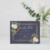 BUDGET Winter Wedding White Roses Gold Dusty Blue Postkarte (Stehend Vorderseite)