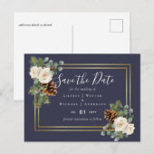 BUDGET Winter Wedding White Roses Gold Dusty Blue Postkarte (Vorne/Hinten)