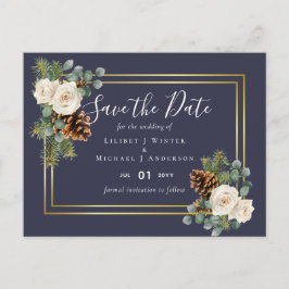 BUDGET Winter Wedding White Roses Gold Dusty Blue Postkarte