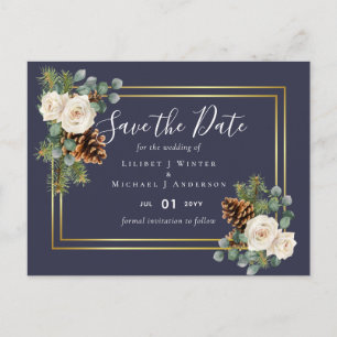 BUDGET Winter Wedding White Roses Gold Dusty Blue Postkarte