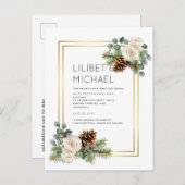 BUDGET Winter Wedding White Roses Gold Dusty Blue Postkarte (Vorne/Hinten)