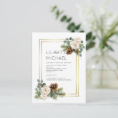 BUDGET Winter Wedding White Roses Gold Dusty Blue Postkarte (Stehend Vorderseite)