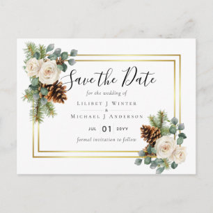 BUDGET Winter Wedding White Roses Gold Dusty Blue Postkarte