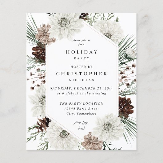 Budget Winter White Floral & Pine XMas or Holiday Flyer (Vorne)