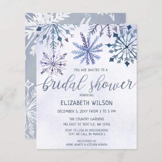 Budget Winter Wonderland Bridal Dusche Einladung (Vorne/Hinten)