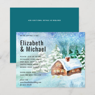 Budget Winter Woodland Cabin Wedite Einladung