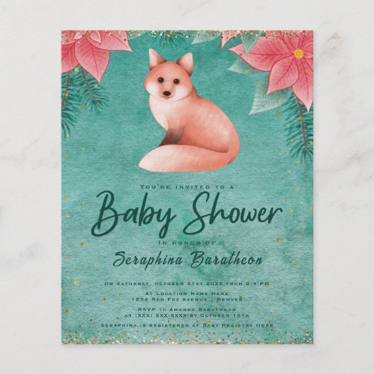 Budget Winter Woodland Fox Floral Baby Dusche (Vorderseite)