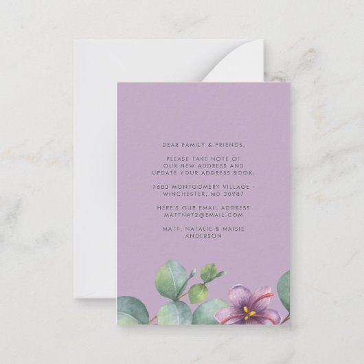 Budget Wir haben Eukalyptus Lila-grün-bewegen Mitteilungskarte (Rückseite)