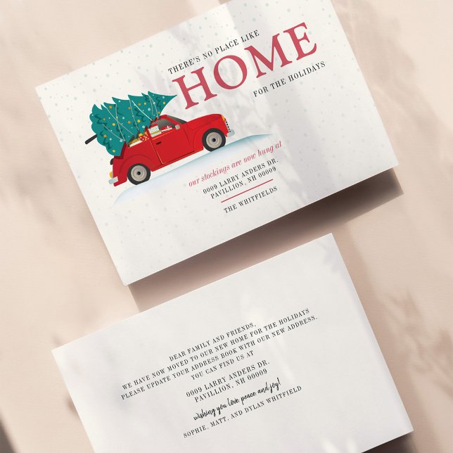 Budget Wir haben neue Adresse für den Urlaub versc (Boho Holiday Watercolor Red Car Moving Announcement Card)