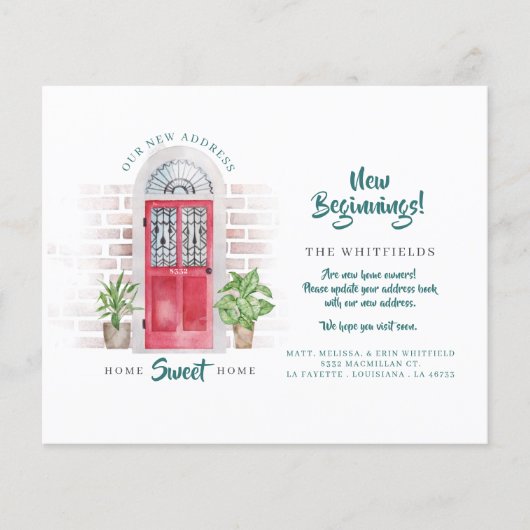 Budget Wir haben neue Adresse Red Watercolor Door (Vorderseite)