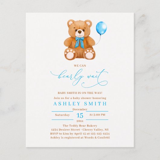 BUDGET Wir können frühzeitig auf Baby Boy Dusche w Flyer (Vorne)