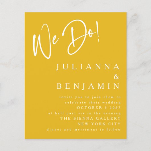 Budget wir machen elegante gelbe Hochzeit Einladun (Vorderseite)