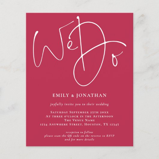 Budget Wir machen Magenta QR Hochzeit Einladung (Vorderseite)