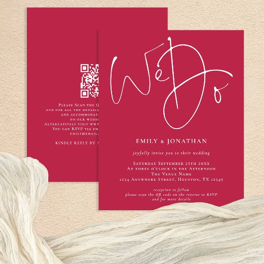 Budget Wir machen Magenta QR Hochzeit Einladung