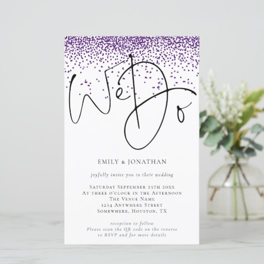 Budget Wir machen QR-Code Lila Glitzer Hochzeit Ei (Stehend Vorderseite)