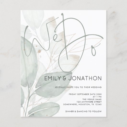 Budget Wir machen Watercolor Foliage Hochzeit Einl (Vorderseite)