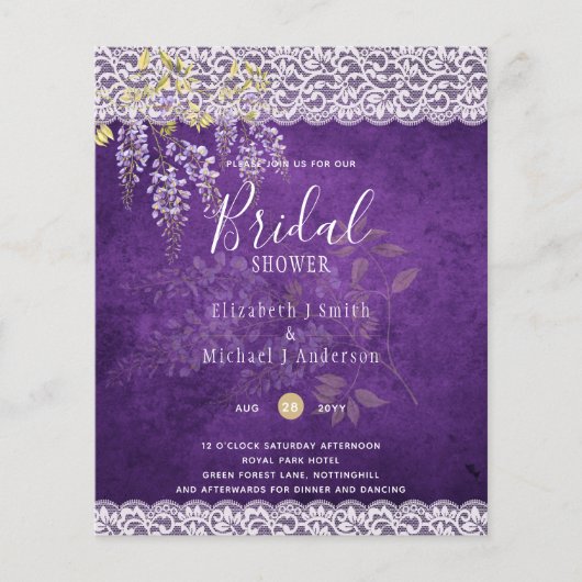 BUDGET Wisteria Floral Lace BRAUTPARTY INVITE Flyer (Vorne)