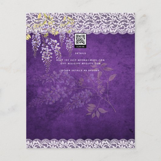BUDGET Wisteria Lila Blumenstrasse Hochzeitsfeier Flyer (Hinten)