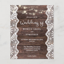 Budget Wood Lace String Lights Wedding Flyer