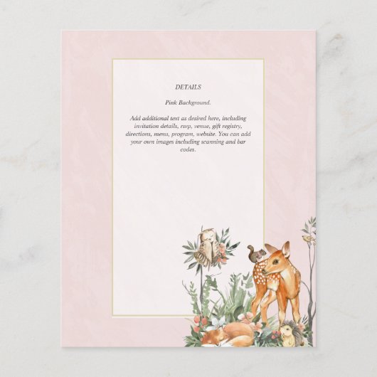 BUDGET Woodland Animals Baby Boy Girl Shower INVs (Rückseite)