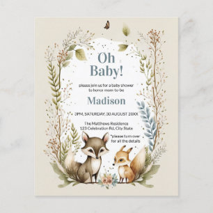 Budget Woodland Animals Boy Baby Shower Einladung