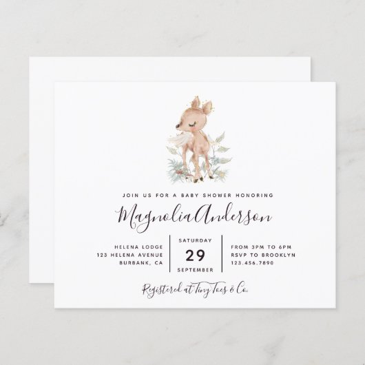 Budget Woodland Deer Baby Shower Einladung (Vorne/Hinten)